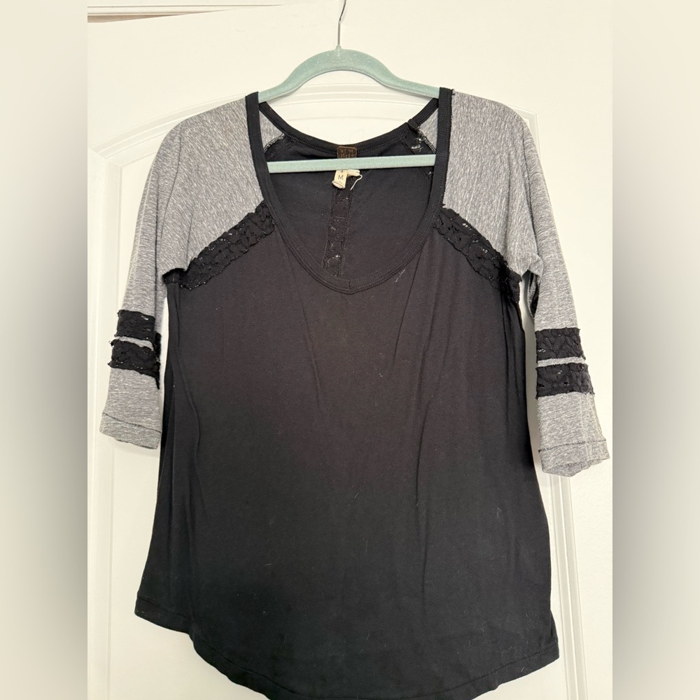 We The Free Black and Gray Long Sleeve Top